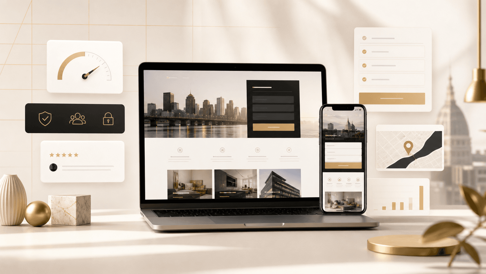 Responsive web design mockups for a Montreal local business with conversion and trust signals