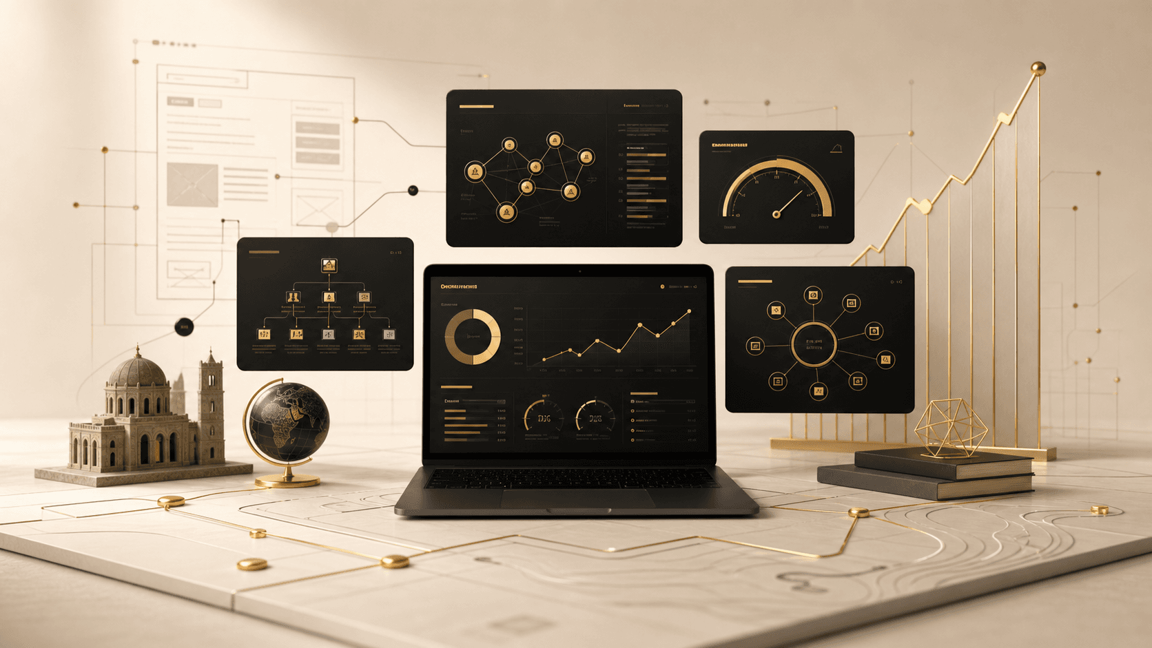 Tableau SEO premium avec grappes de contenu, signaux techniques et croissance organique